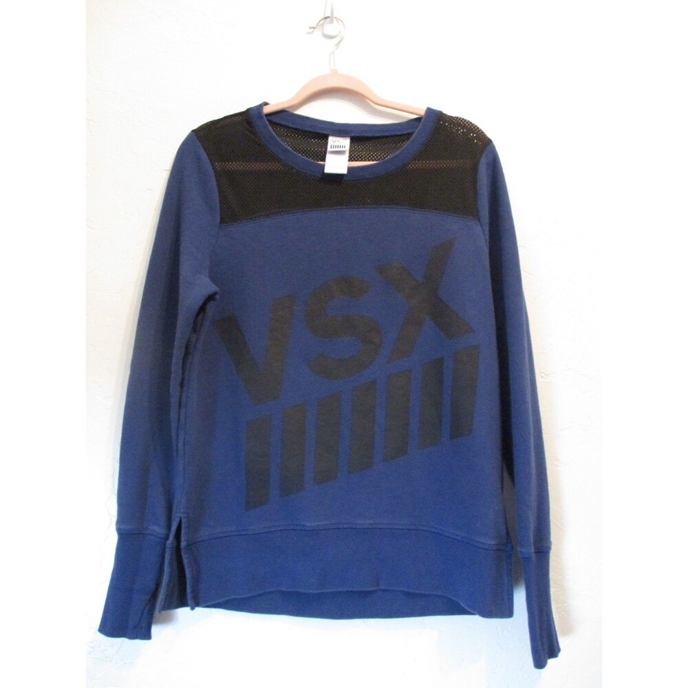 VS Sport Womens M Crewneck Pullover Sweater Navy Blue Open Back VSX Y2K Lounge